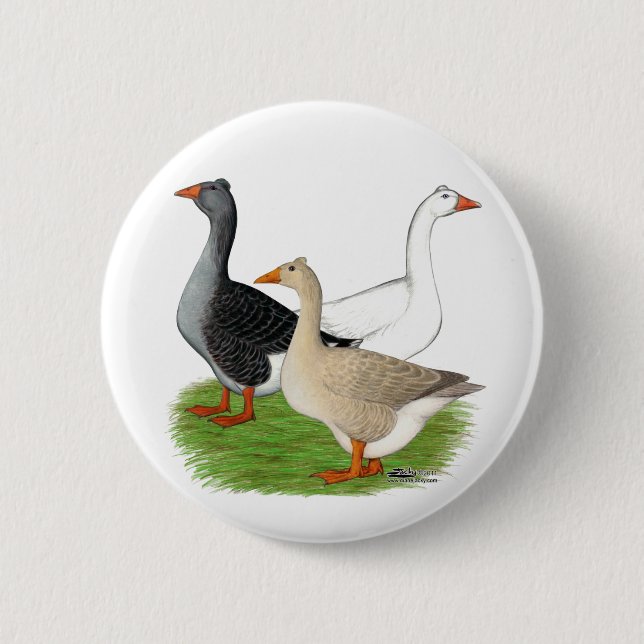 Geese:  Tufted Trio 2 Inch Round Button (Front)