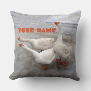 Geese white outdoor pillow