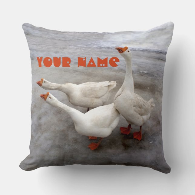 Geese white throw pillow (Front)