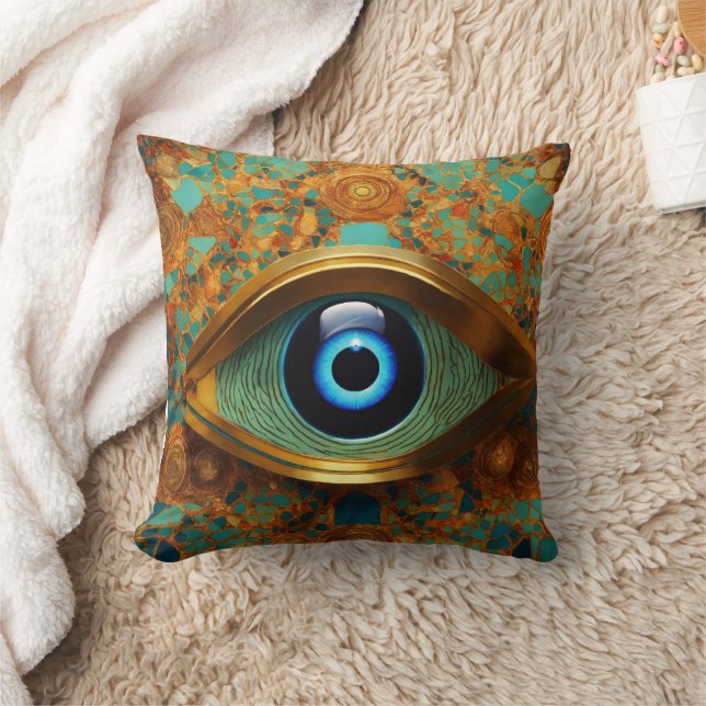  "Geiger-Inspired Evil Eye Pillow" Throw Pillow (Blanket)