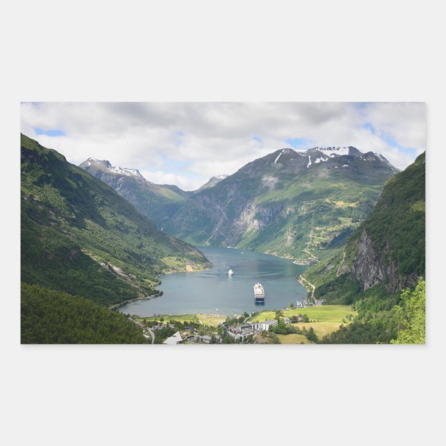 Geirangerfjord view in Norway rectangular sticker (Front)