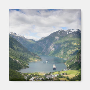Geirangerfjord view in Norway square magnet