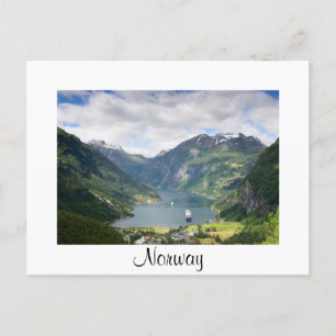 Geirangerfjord view in Norway white border card