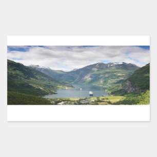 Geirangerfjord vue en Norvège autocollant rectangu