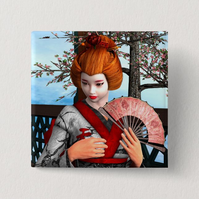 Geisha 2 Inch Square Button (Front)