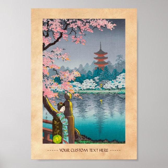 Geisha and Cherry Tree, Ueno Park japanese scenery Poster (Front)
