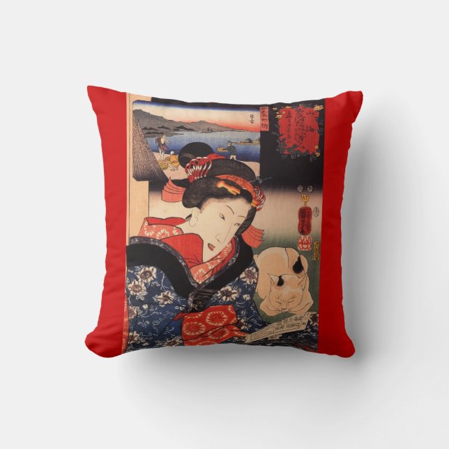 Geisha and Her Cat Throw Cushion (Front)