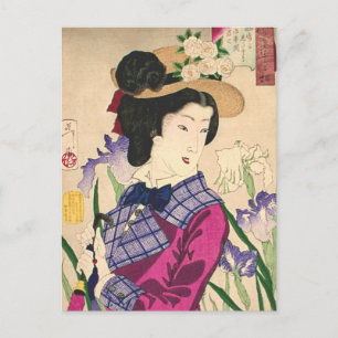 Geisha and Irises Japanese Woodblock Art Ukiyo-e Postcard