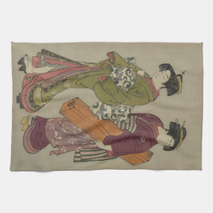 Geisha and servant carrying her koto kitchen towel