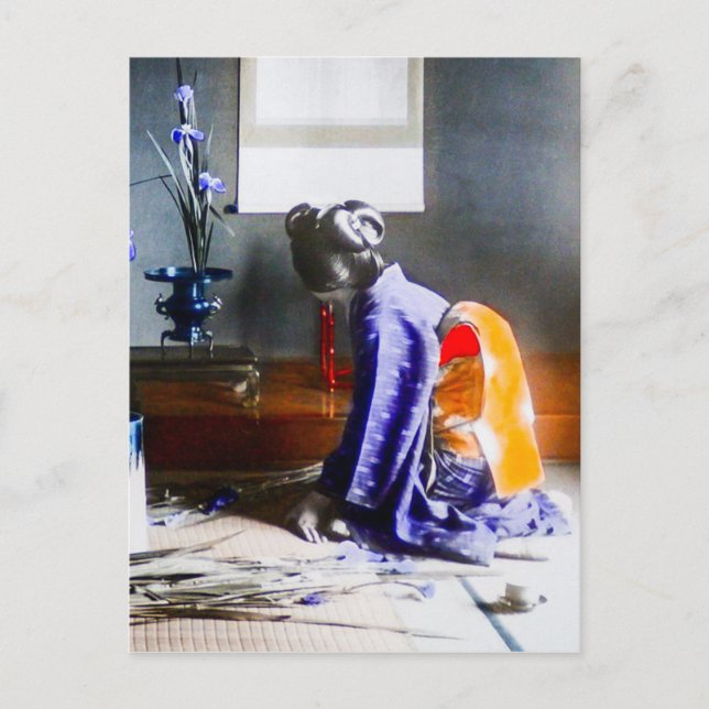 Geisha Arranging Flowers Vintage Old Japan Postcard (Front)