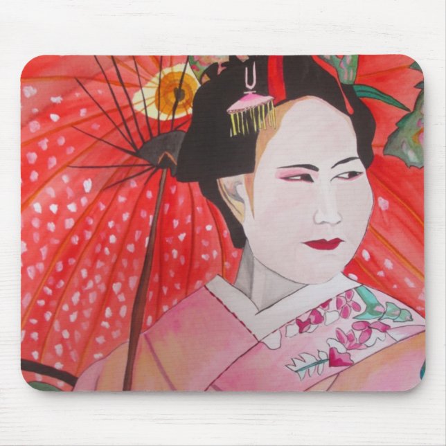 Geisha art with Red Umbrella Mouse Pad (Front)