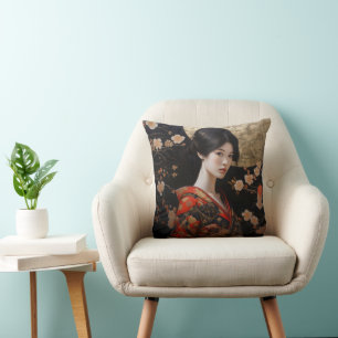 Geisha Beautiful Woman Throw Pillow