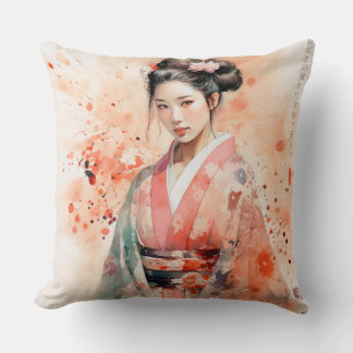 Geisha birds kawaii japanese Throw Pillows