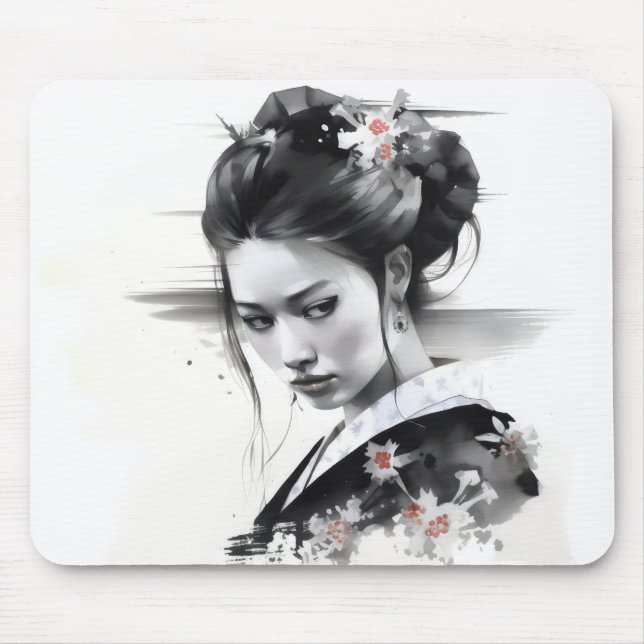 Geisha Black Ink Mouse Pad (Front)