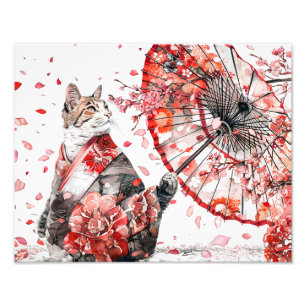 geisha cat in a detailed kimono sits gracefully photo print