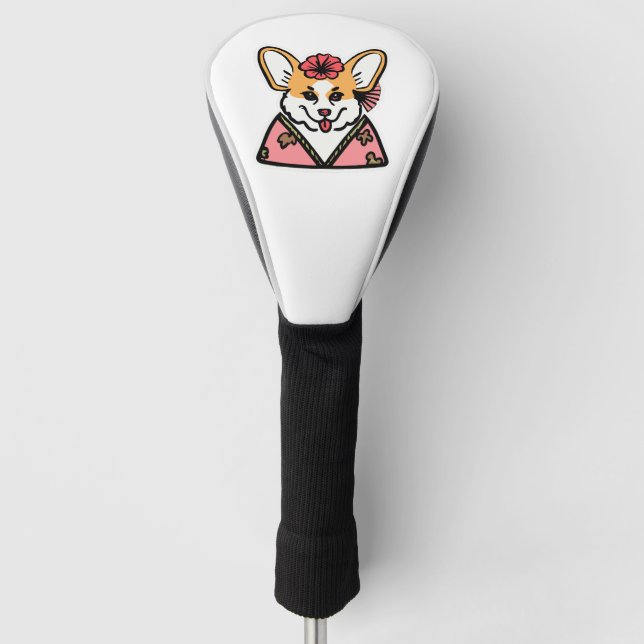 Geisha Corgi Dog Lover Welsh Golf Head Cover (Front)