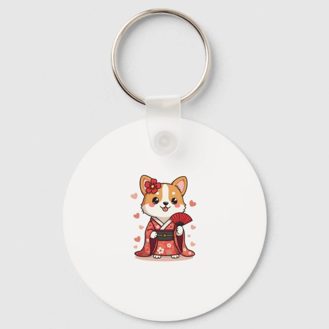 Geisha Corgi Dog Lover Welsh Keychain (Front)