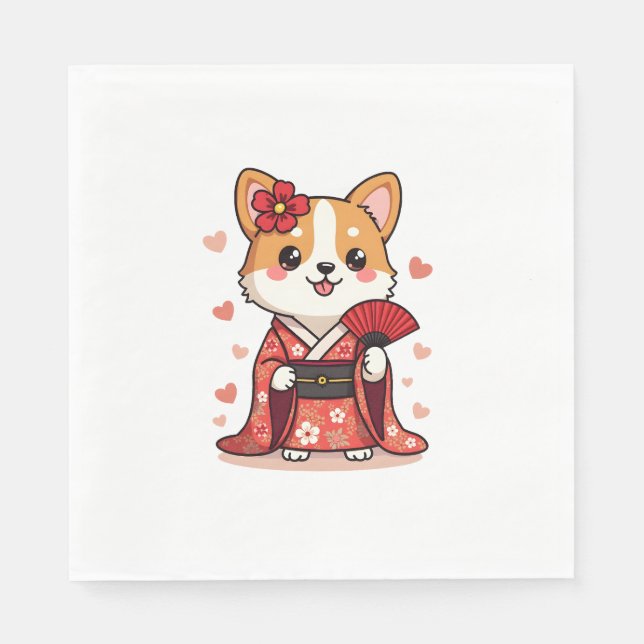 Geisha Corgi Dog Lover Welsh Napkin (Front)