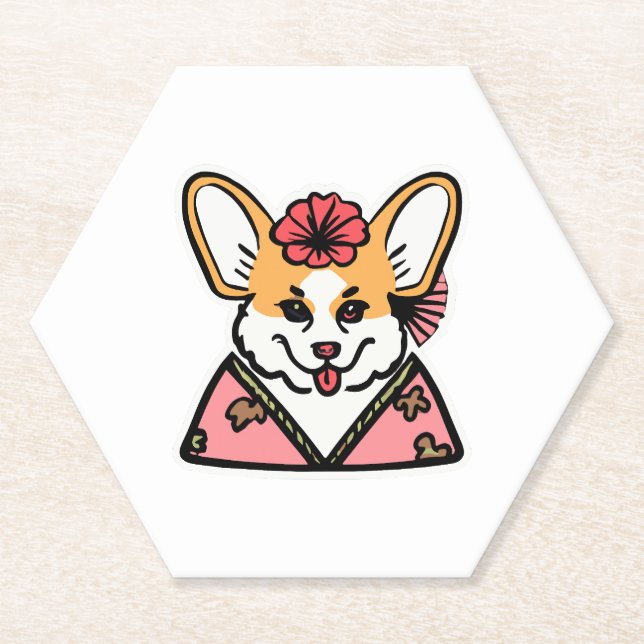 Geisha Corgi Dog Lover Welsh Paper Coaster (Front)
