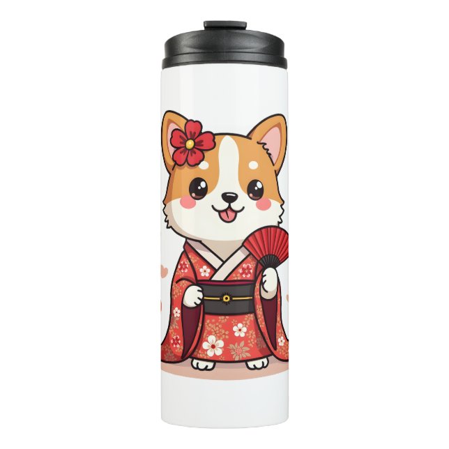 Geisha Corgi Dog Lover Welsh Thermal Tumbler (Front)