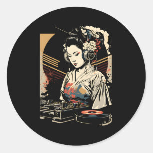 Geisha Edm Dj Japanese Kimono Vaporwave Aesthetic Classic Round Sticker