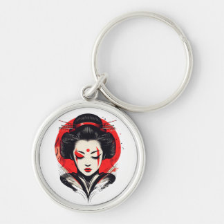 Geisha Elegance: Red and Black Beauty Keychain