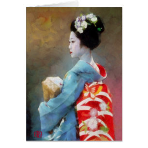 Geisha en kimono bleu