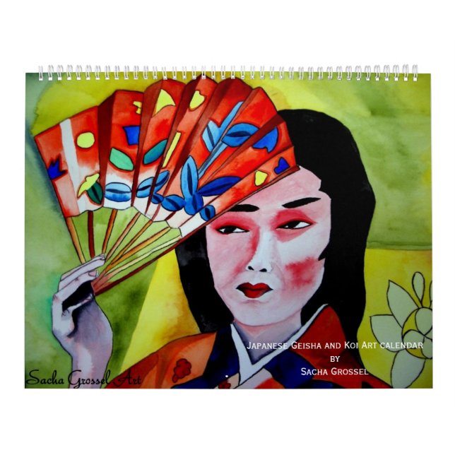 Geisha et calendrier japonais d'art de Koi (Protection)