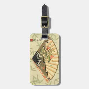 Geisha Fan with Leaves and Floral Print Luggage Tag