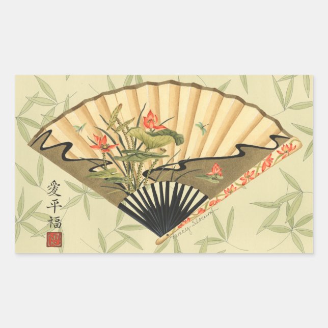 Geisha Fan with Leaves and Floral Print Sticker (Front)