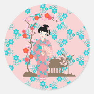 Geisha girl birthday party classic round sticker