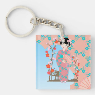 Geisha girl birthday party keychain