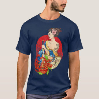 Geisha Girl Katana Sword and Tattoo of Dragon Japa T-Shirt