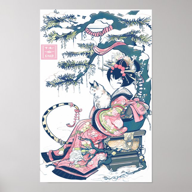 Geisha Girl With Dragon and Cats 37003 Poster (Front)