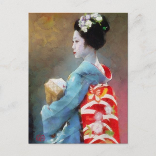 Geisha in Blue Art Postcard (Front)