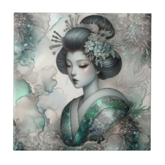 Geisha in Green Design Series #2 Tile