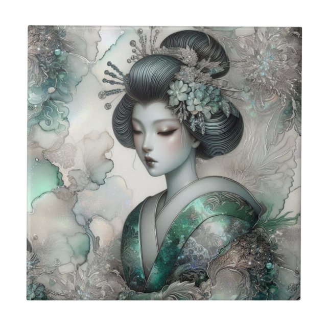 Geisha in Green Design Series #2 Tile (Front)