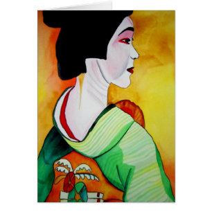 Geisha japonais avec kimono vert art original