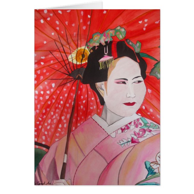 Geisha japonais avec parapluie rouge art original (Devant)
