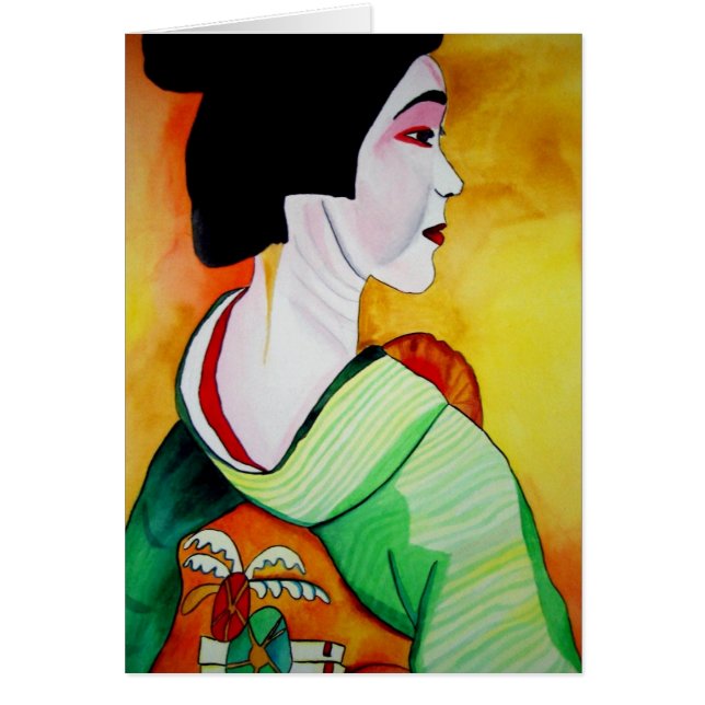 Geisha japonaise avec kimono vert art original (Devant)