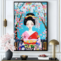 Geisha Kimono Fleur de Cerisier Art Mural Japonais