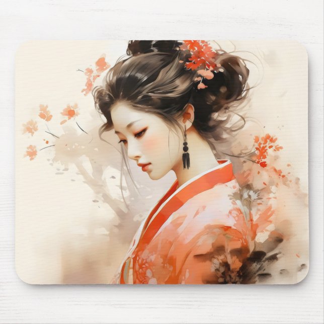 Geisha Orange Ink Mouse Pad (Front)