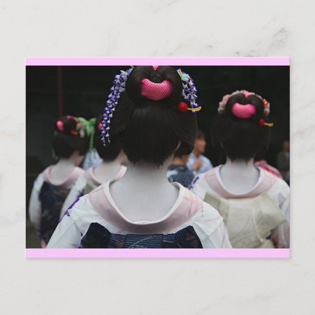 Geisha - Pink Border Postcard (Front)