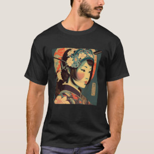 Geisha Retro Female Kimono Samurai Japanese Vintag T-Shirt