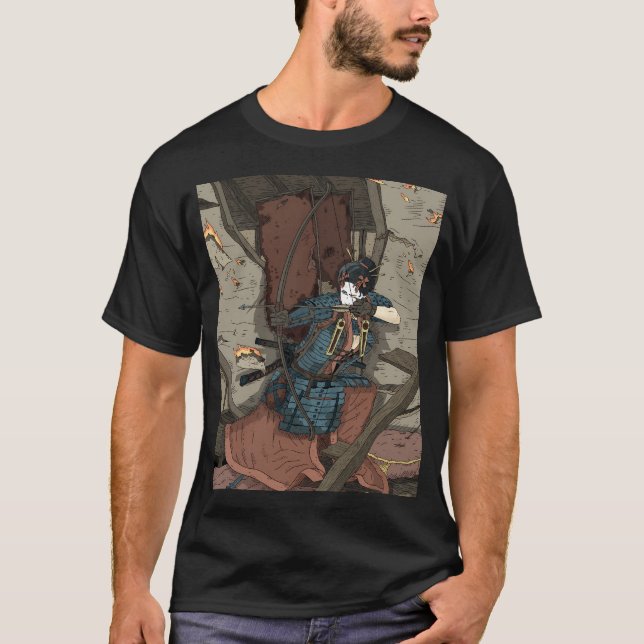 Geisha Samurai Girl With A Bow And Katana. T-Shirt (Front)