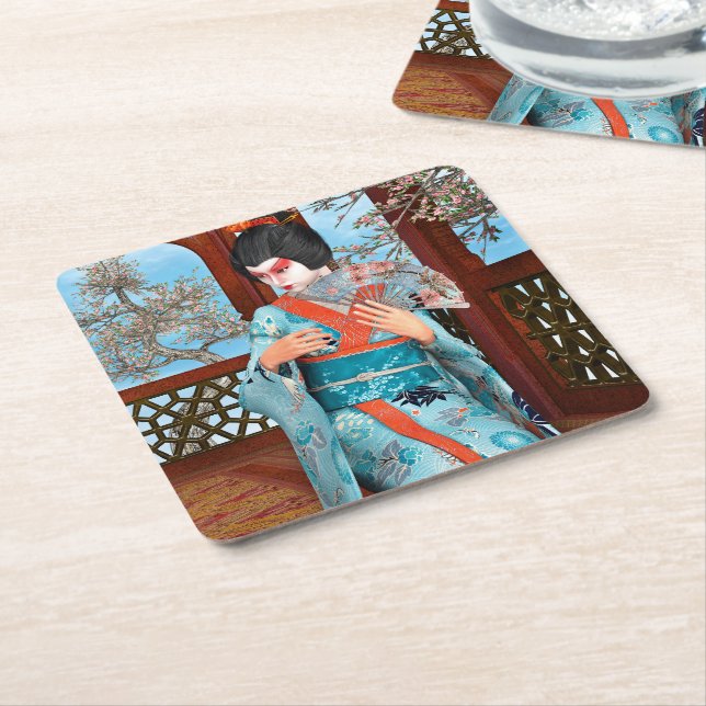 Geisha Square Paper Coaster (Angled)