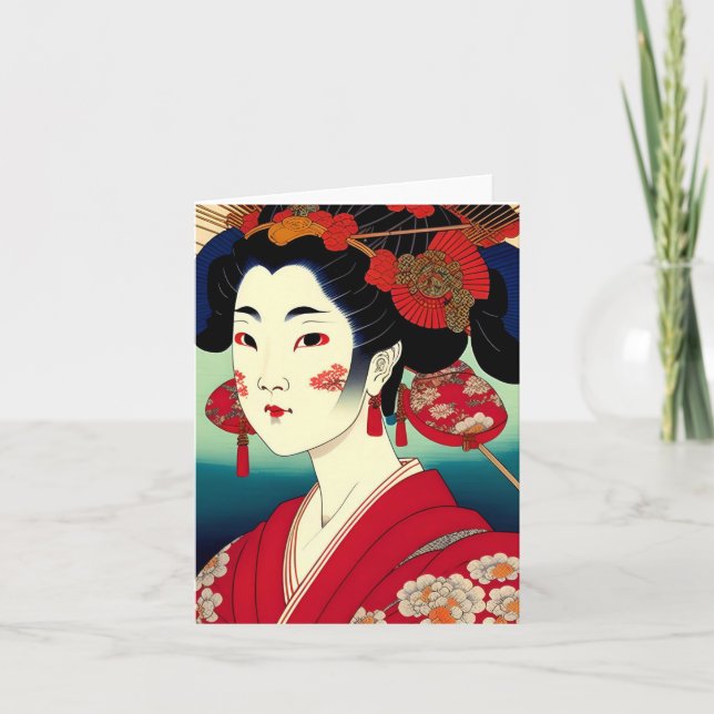 Geisha Study A in Japanese Style Holiday Card (Front)