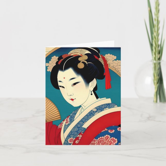 Geisha Study F in Japanese Style Holiday Card (Front)