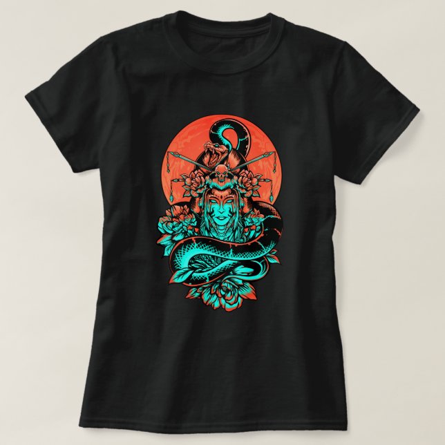 Geisha Tattoo brûlé t-shirt orange et noir (Design devant)