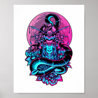 Geisha Tattoo Pink floral   Poster